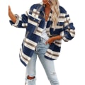 Miniatyrbillede 2 af 4: Dame Casual Plaid Langærmet Skjorte, Flannel Shacket Skjortejakker Blue M