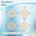 Miniatyrbilde 3 av 5: 80 stk. 2 Farger 4 Stil Flate Runde Charms Blomster Charms Messing Filigran Charms Metallanheng Hule Charms Blomsteranheng for DIY Halskjede Armbånd E