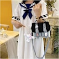 Miniatyrbillede 3 af 5: Kawaii Skuldertaske med Søde Pins Kawaii Tote Taske til Piger Skole Crossbody Rygsæk Casual Mode (Sort)