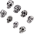 Miniatyrbilde 1 av 5: 1 Eske 8 Stiler Skalleperler 8 stk Rustfrie Stålperler Løse Skalleperler Skjelett Spacer Perler Antikk Sølv Halloween Perler for Smykkefremstilling DIY Armb