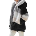 Miniatyrbillede 1 af 5: Vinter Fritidskåbe til Kvinder Hættefarveblok Patchwork Kåbe til Middagsselskaber 4XL Black