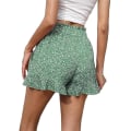 Miniatyrbillede 3 af 5: Sommershorts til kvinder, blomstrede elastiske højtaljede shorts med bælte, afslappede shorts Green 2XL