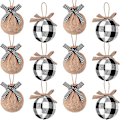 Miniatyrbilde 1 av 5: Julepynt Trepynt, 12 stk. Buffalo Plaid Jute Gårdshus Julepynt, Svart Hvit Landlig Juledekor