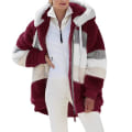 Miniatyrbillede 1 af 5: Vinter Fritidskåbe til Kvinder Hættefarveblok Patchwork Kåbe til Middagsselskaber XL Wine Red