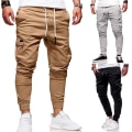 Miniatyrbilde 1 av 4: Cargobukser for menn med klafflommer, snor i livet og elastisk midje Khaki XL