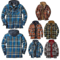 Miniatyrbilde 2 av 3: Quiltet Tykk Rutete Langermet Løs Jakke Herre Hettegenser Quiltet Foret Flanell Hette Full-zip Skjortejakke L Brown