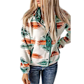Miniatyrbilde 2 av 5: Fleecejakke for kvinner, Western Aztec-trykk, lange ermer, trykknapper, Shacket-jakker Green 2XL