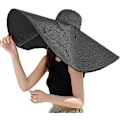 Miniatyrbild 1 av 5: Överdimensionerade strandhattar för damer Extra stor strandhatt med bred brätte Vikbar roll-up floppy solhatt Sommar utomhus svart