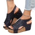 Miniatyrbillede 1 af 5: Sandaler Damer Tyk Sål Retro Sandaler Damer Sequin Nitter Velcro Sandaler Black EU 38