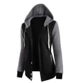 Miniatyrbillede 1 af 5: Sweatshirt til kvinder Patchwork Hætte Langærmet Firdobbelt-knap Top Jakke M Black