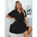 Miniatyrbilde 3 av 5: Dame V-hals Kjole med Volanger i Chiffon Red XL