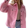 Miniatyrbilde 1 av 5: Høst/vinter Frakk med jakkeslag, brystlomme, enkeltspent, tykk ensfarget skjorte 2XL Pink