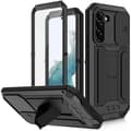 För Galaxy S22 5G R-JUST Skjutbart Kamera Metall + Silikon Hållare Mobilskal Black