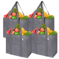 Miniatyrbilde 1 av 4: Sett med 4 grå gjenbrukbare handleposer og vesker, forsterket bunn, frontlomme, multifunksjonell tote bag, handlevognpose, stående handlepose, vanntett