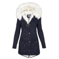 Miniatyrbillede 1 af 4: Fleecefrakke til kvinder Hætte Cardigan Casual Langærmet Varmt Overtøj Til Efterår Vinter Ny 2XL Navy Blue