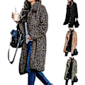 Miniatyrbillede 2 af 5: Lang damefrakke med reverskrave, lange ærmer og plys cardigan-overfrakke 2XL Light Apricot