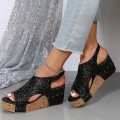 Miniatyrbillede 2 af 5: Sandaler Damer Tyk Sål Retro Sandaler Damer Sequin Nitter Velcro Sandaler Black EU 38