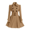 Miniatyrbild 2 av 5: Dam vinterrockar dubbelknäppt elegant vintage mode filt trenchcoat L Red