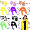 Miniatyrbilde 1 av 5: 15 Pakke LED Fjærboaer for Voksne Fest Bulk Inkluderer 5 Stk 2,2 Yard Chandelle Fjærboa, 5 Stk LED Lyslenker, 5 Stk Firkantede Rhinestone Solbriller