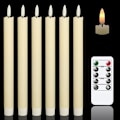 Miniatyrbild 1 av 6: Flammlösa Vita Koniska Ljus med Flimmer och 10-knappars Fjärrkontroll, Batteridrivna LED Varma 3D-veke Ljus Fönsterljus Äkta Vax Förpackning med 6 beige