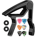 Miniatyrbild 1 av 5: Gitarr Capo med 6 Gitarrplektrum, Ukulele Capo Akustisk Elektrisk Gitarr Clip Snabbt Byte Capo Clamp för Akustiska Elektriska Gitarrer black