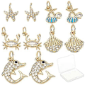 Miniatyrbillede 5 af 5: 1 Æske 20 stk. 10 Stilarter Ægte 18K Guldbelagte Ocean Tema Charms Havdyr Vedhæng Skal Søstjerne Delfin Fisk Skildpadde Dangles Bulk til DIY Ørering Ne