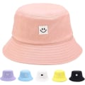 Miniatyrbilde 1 av 5: Solhatt for barn med smilefjes, bøttehatt for jenter og gutter, sommer solbeskyttelse, unisex strandhatt i bomull