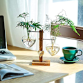 Miniatyrbillede 4 af 5: Glas Planteterrarium med Træfod Kreative Dobbelte Hjerte Glas Hydroponiske Vaser 2Heart Vase