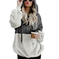 Miniatyrbillede 1 af 5: Blød Fuzzy Sweatshirt til Kvinder - Efterår & Vinter - Varmt Lynlås-Hoodie Trøje 2XL Block Color Gray