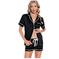 Pikkukuva 2 / 5: Naisten 4-osainen pyjamasetti, silkkinen satiininen seksikäs camisole Black L