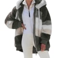 Miniatyrbillede 1 af 5: Vinter Fritidskåbe til Kvinder Hættefarveblok Patchwork Kåbe til Middagsselskaber 4XL Army Green
