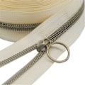 Miniatyrbild 1 av 2: #5 Antik mässing metallisk nylon spole blixtlås per meter bulk beige tejp 10 meter med 20 st skjutreglage för gör-det-själv sömnad skräddare hantverk väska (anti-mässing beige