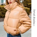 Miniatyrbillede 5 af 5: Læderfrakke Stand Collar Windbreaker Efterår Og Vinter Foret Frakke Til Kvinder XL Khaki