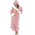 Miniatyrbillede 2 af 5: Fleece Badekåbe Dame Blød Morgenkåbe Hætte Fluffy Frotte Lang Badekåbe Pink 4XL