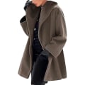 Miniatyrbilde 1 av 5: Motefarget ullfrakk for kvinner, trenchcoat, lang, varm vinterparka med revers brown 4XL
