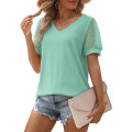 Miniatyrbillede 3 af 5: Dame Sommer Kortærmet V-Hals Casual Bluse Toppe Green L