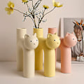 Miniatyrbillede 5 af 5: Keramiske vaser til boligindretning, 21 cm sød rørformet kat dekorativ vase, blomstervase sød vase, vase til kunsthåndværk, tørret blomsterrumsindretning, gul