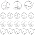 Miniatyrbilde 1 av 5: 18 stk. 3 stiler 304 rustfritt stål flate runde hval-anheng fiskehale gjennombrutte anheng sirkel metallbølge dinglende charms for hav-tema smykkelaging