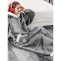 Miniatyrbillede 4 af 5: Casual loungewear-morgenkåbe i store størrelser, tyk Sherpa fleece varm ekstra lang oversized bærbar tæppe til damer med lommer (længde: 150 cm) grey