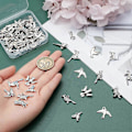 Miniatyrbild 4 av 5: 80 st Fågelberlocker 10 Stilar Kolibri 3D Djur Legering Papegoja Emaljhängen för Smyckestillverkning Antik Silver