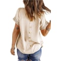 Miniatyrbillede 2 af 5: Dame Sommer Toppe Blonde Hæklet Kortærmet Skjorter Casual Bluser Khaki S