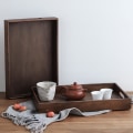 Miniatyrbilde 2 av 5: Valnøttbrett Te-sett i japansk stil med håndtaksdesign Glatt tekstur for kontor hjemme Løs te kaffe Large
