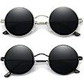 Pikkukuva 1 / 5: Vintage pyöreät John Lennon polarisoidut aurinkolasit miehille ja naisille, Circle Hippie -aurinkolasit 2 Pack (Black- Silver)