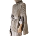 Miniatyrbillede 1 af 5: Dame Mode Kappe Toppe Med Høj Krave Basic Daglig Strik Sweater Cape Stil L Gray