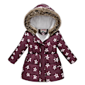 Miniatyrbillede 1 af 5: Pigevinterfrakke Jakke Hætte Børn Blomsterprint Parka Overtøj Dark purple 130