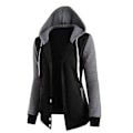 Miniatyrbillede 1 af 5: Sweatshirt til kvinder Patchwork Hætte Langærmet Firdobbelt-knap Top Jakke XL Black