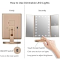 Miniatyrbillede 2 af 7: Belyst makeup spejl med 2X/3X forstørrelsesglas, 21 LED-lys, dobbelt strømforsyning, justerbar lysstyrke og vinkel