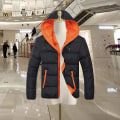 Miniatyrbilde 4 av 5: Vinterjakker for menn, vannavstøtende hette pufferjakke for kaldt vær, yttertøy 4XL Navy With White