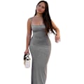 Miniatyrbild 2 av 5: Lång kjol Bodycon Klänning Festkläder Midi Asymmetrisk Gray/XS