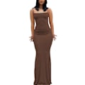 Miniatyrbild 1 av 5: Lång kjol Bodycon Klänning Festkläder Midi Asymmetrisk Brown/XL